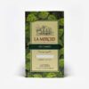 Pacote de La Merced de Campo 500 gramas com folhas de erva-mate verde desenhada por todo ele. Em escrito La Merced em vermelho e De campo em fundo verde escuro.