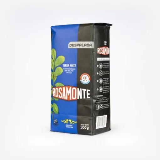 Erva-mate sem galhos/palitos para mate. Erva-mate descansada sem palitos em fundo branco. Pacote Azul e Preto. Erva-mate para Terere.