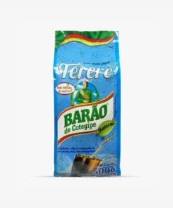 Erva-mate Barão de Cotegipe para Tereré. Pacote azul com fundo branco. Em escrito: Erva-mate tereré sem adição de açúcar. Bartão de Cotegipe Natural 500 gramas