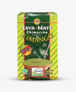 Pacote de Erva-mate Ximango Chimarrão nativa, reserva especial. Pacote verde e amarelo com ximango escrito em dourado. Chimarrão ilustrado na base. Pacote a vácuo com 1 quilograma.